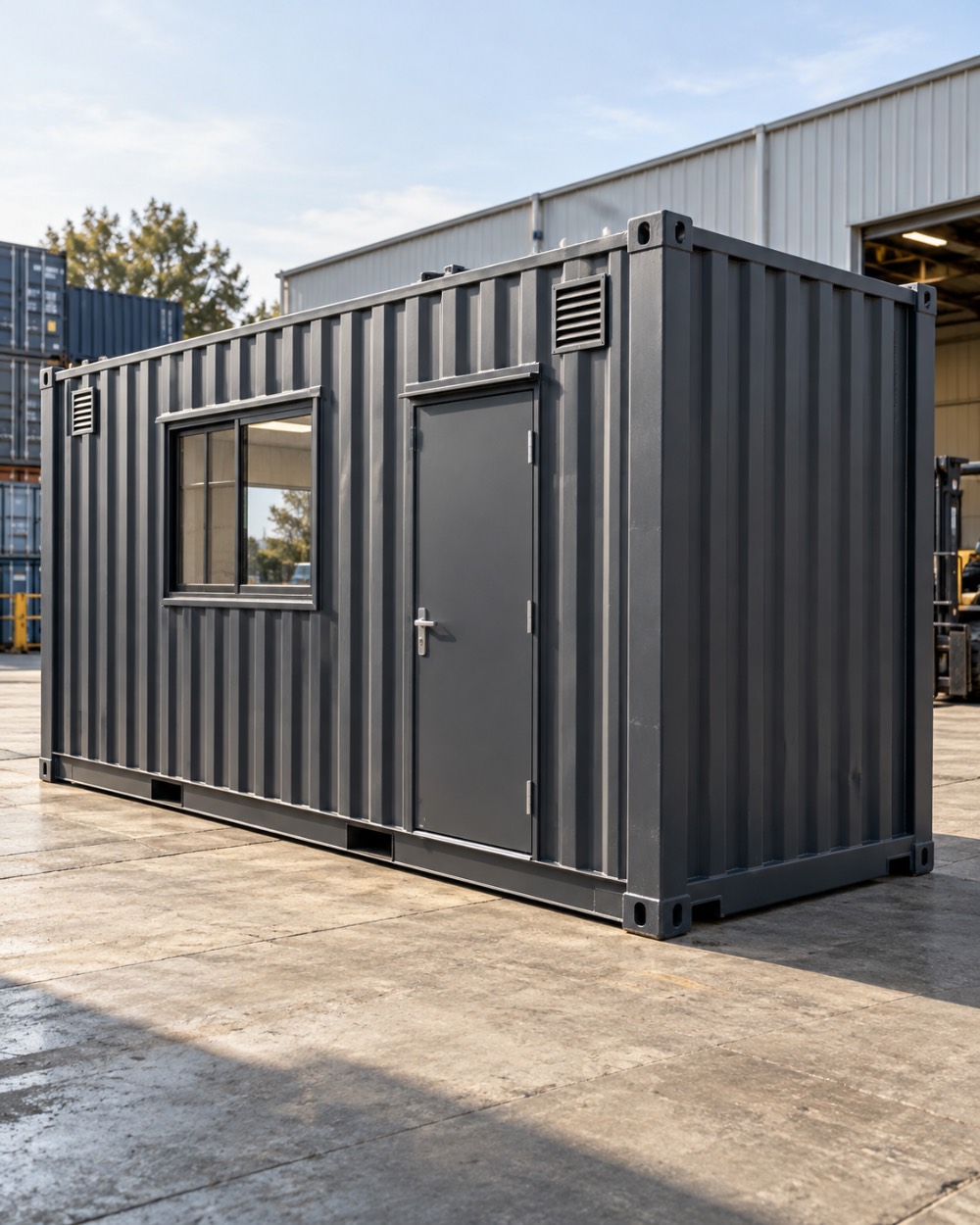 Container modificato con finestra e porta pedonale di accesso.