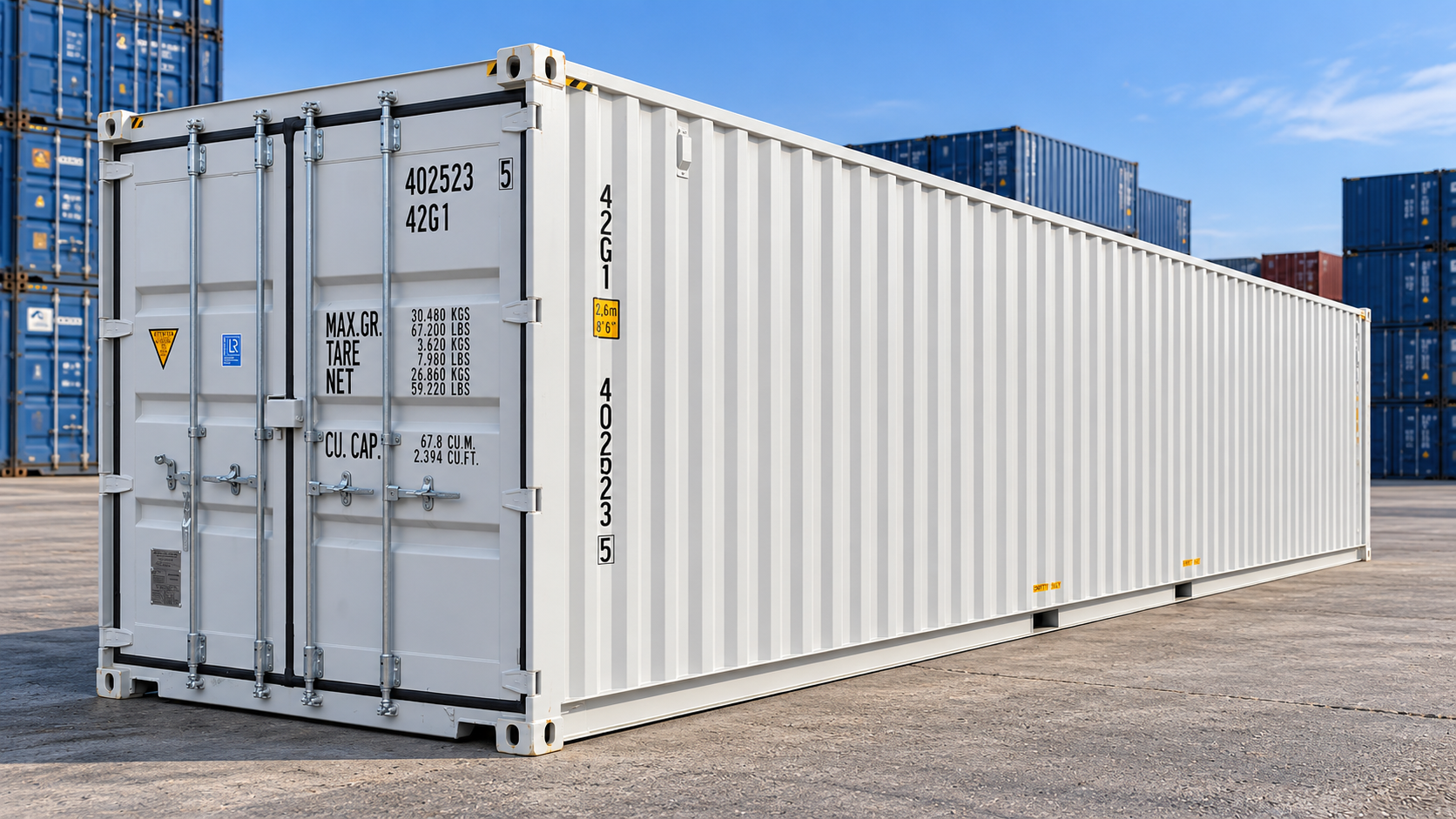 Container 40 piedi per stoccaggio e trasporto, con doppia porta posteriore